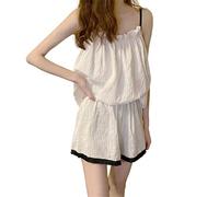 JCNAGXY Mujeres Encantador Pijama coloca Spaghetti Strap Tops Pantallas Pantalones Cortos Sueltos Dulces acogedores Ropa de sueño básica acogy Lounge
