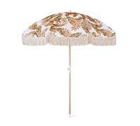 JCNAGXY Sunshade Beach Sun Umbrella with Tassel & Sand Anchor Outdoor 1.8m/6ft Solid Wood Striped Garden Tilting Parasol