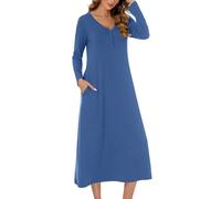 JCQIGOA Camisón Mujer Invierno Manga Larga, Largo Cuello en V, Talla Grande Señora S-XXL