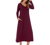 JCQIGOA Camisones Mujer Invierno Manga Larga,Camisones Largos Cuello en V,Camisones Talla Grande Señora S-XXL