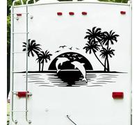 JCSMKFQ Adhesivo de pared para autocaravana diseño de palmera pez océano sol paisaje vinilo para dormitorio decoración del hogar