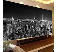 JCSMKFQ Mural 3D para sala de estar papel tapiz con vista nocturna de la ciudad de Nueva York edificio en blanca y negro interior del dormitorio arte de pared decoración de tela de seda pegatina