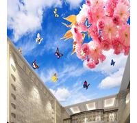 JCSMKFQ Mural de PVC autoadhesivo 3D para sala de estar papel tapiz con cielo azul mariposas flores decoración de techo interior arte de pared pintura pegatinas