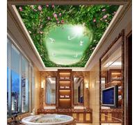 JCSMKFQ Mural de PVC autoadhesivo 3D para sala de estar papel tapiz con diseño de rosas flores y palomas decoración de techo interior arte de pared pintura adhesiva