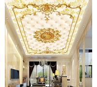 JCSMKFQ Mural de PVC autoadhesivo 3D para sala de estar papel tapiz con flores doradas paquete suave decoración de techo interior arte de pared pintura pegatinas