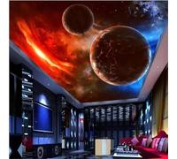 JCSMKFQ Mural de PVC autoadhesivo 3D para sala de estar papel tapiz con llamas meteorito universo planeta decoración de techo interior arte de pared pintura adhesiva
