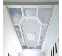 JCSMKFQ Murales para techo 3D papel pintado para salón cielo azul nubes blancas relieve en yeso decoración para techo interior pegatinas artísticas para paredes.