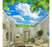 JCSMKFQ Murales para techo 3D papel pintado para salón hojas verdes cielo azul y nubes blancas decoración para techo interior pegatinas artísticas para paredes