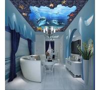 JCSMKFQ Murales para techo 3D papel pintado para salón mundo submarino delfines corales decoración para techo interior pegatinas artísticas para paredes