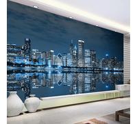 JCSMKFQ Papel tapiz mural 3D de la arquitectura de la ciudad de Nueva York vista nocturna reflejo de fondo pared decoración del hogar arte de pared adhesivo de tela de seda