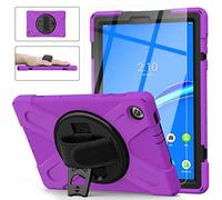JCTek Funda para Lenovo Smart Tab M10 Plus TB-X606F TB-X606X con protector de pantalla, Hybrid Armor Rugged Protective Case, Correa de mano y correa de hombro (púrpura)
