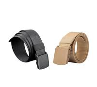 JCUGSBS Cnturones Hombre,2 Pcs Cinturón Táctico Elástico Nylon,130cm Cinturón Canvas sin Agujeros para Hombre para Pasar rápidamente por el Control de Seguridad del Aeropuerto(Negro,Caqui)