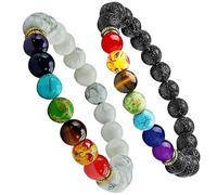 JCUGSBS Pulsera Chakras de 7 piedras, Pulsera Piedras Naturales - Pulsera Bolas con Elástico, Pulsera Energética Yoga para Mujer o Hombre