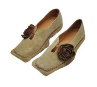 JCVBN - Mocasines de tacón bajo con decoración de flores para mujer, de ante sintético, puntera cuadrada, diseño casual, ligeros, para caminar, albaricoque, 35.5 EU
