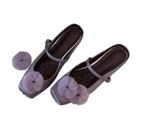 JCVBN - Sandalias de punta cuadrada para mujer, sandalias de flores desmontables para mujer, correa con hebilla, puntera cerrada, espalda descubierta, tacón bajo, bailarina plana con flor extraíble