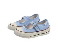 JCVBN - Zapatos de plataforma Mary Jane de lona para mujer, tacón grueso, correa de punta redonda, estilo casual, suela gruesa, estilo retro, color beige, rojo vino, negro, azul y amarillo, Blue, 39.5