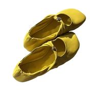 JCVBN - Zapatos planos para mujer, a la moda, versátiles, cabeza cuadrada, estilo Mary Jane, de piel, boca baja, elegantes y planos, Amarillo, 38 EU