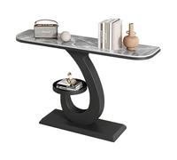 JCWGLY Mesa Consola Mesa De Consola De Entrada Compacta, Escritorio De Roca Y Marco De Metal, Mesa De Sofá para Vestíbulo, Pasillo, Decoración De La Sala De Estar(Black C,80cm/31.5in)