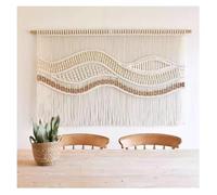 JCWGLY Tapiz De Pared Grande De Macramé Tejido A Mano, Hecho con Cuerda De Algodón Y Cuentas De Madera, para Decorar El Sofá De La Sala De Estar Y La Chimenea(11,150x100cm/59x39.38in)