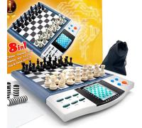 jcwwolk Juego De Ajedrez Inteligente 8 En 1, Mentor De Voz Incorporado Y Función De Ahorro Automático, Compacto Y Ligero, Fácil De Llevar, Juguete Educativo con Múltiples Juegos De Mesa Clásicos
