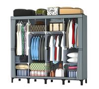 JCXIOC Armario de Tela Armario de Lona, armarios portátiles Cuatro columnas for Dormitorio, Armario Tela Plegable con Gran Espacio Almacenamiento(Gray)