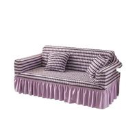 JCXIOC Funda de Sofá con Falda Funda de sofá elástica con Burbujas, 1/2/3/4 Dobladillo faldón, Universal(Purple Colour Block,3 Seater(190-230cm))