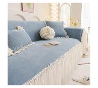 JCXIOC Funda de Sofá con Falda Funda de sofá Estilo Crema, con Falda Encaje for Todas Las Estaciones, Cobertura Total, Manta Universal tamaño Completo(Sky Blue,180x420cm)