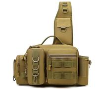 JCXIOC Funda para Caña de Pescar Mochila for Aparejos de Pesca, Caja señuelos, Bolsa Almacenamiento Equipo, riñonera for Hombre, Mochila con Mosca Soporte for caña, Bolso Bandolera(Khaki)