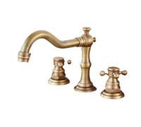 JCXIOC Grifo Estilo Vintage Grifos de Lavabo de latón Antiguo Grifo de Lavabo de baño clásico Manija de Doble Cruz Grifos mezcladores de encimera de Lavabo de 3 Orificios(03)