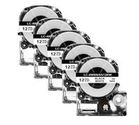 JCxYGAP 2 5 uds SS12KW ST12KW Compatible con SS12KW LK 4WBN SC12YW SC12KZ Cinta de Etiquetas de 12mm Compatible con Fabricante de Etiquetas LW 300 400(5PK Black on White)