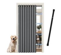 JCyh Cortina de Puerta Opaca Plegable - con Barra Telescópica y Magnética - para Cocina, Interior, Exterior, Separador de Ambientes y Armario Dormitorio, Gris