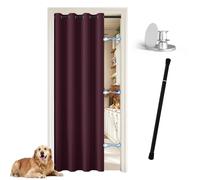 JCyh Cortinas Cocina Puerta con Barra, Cortina Puerta Interior con Botón Magnético Termica Aislante Frio y Calor,Cortina Separador de Ambientes 1 Pieza 132x195 CM, Rojo Borgoña