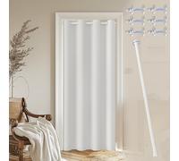 JCyh Cortinas para Puertas Exteriores con Barra Extensible y Botón Magnético, Cortina Opacas Termica Aislante Frio y Calor con Ojales，Cortina Separador de Ambientes para Salón y Dormitorio,Blanco