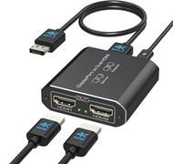 JCYMELE Adaptador DisplayPort 4K a 60Hz a doble puerto de visualización HDMI a 2 divisor HDMI extendido para doble pantalla DP 1.4 para tarjetas gráficas de computadora, compatible con modo MST y SST