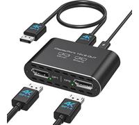 JCYMELE Divisor DisplayPort dual 4K120Hz para 2 monitores, puerto DP de pantalla extendida a divisor DP doble, adaptador de salida 1 en 2 salidas para laptop, computadora, PC y tarjeta gráfica