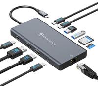 JCYMELE Estación de carga para ordenador portátil 3 monitores 12 en 1 USB C Docking Station para 4K @ 120Hz DP + 4K @60Hz HDMI + 4K @60Hz USB-C, 100W PD, 10Gbps USB 3.2, Gigabit Ethernet