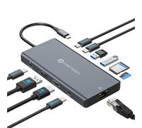 JCYMELE USB-C Base de Acoplamiento para 3 Monitores, Dock Thunderbolt 12 en 1 con HDMI, DisplayPort, Salida USB-C, Ethernet 1000M, Carga PD 100W, Puerto USB 3.2 y Ranura SD/Micro SD.