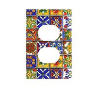 JDAKHD Colorido patrón marroquí Talavera decorativo para toma de corriente, 1 banda, dúplex, placa de pared decorativa, rojo, azul y amarillo, cubierta de placa frontal eléctrica, baño, dormitorio