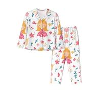 JDbncxe Conjunto de pijama de manga larga para mujer, diseño de cuentos de hadas en dibujos animados, ropa de descanso cómoda para dormir por la noche, perfecto para otoño e invierno, Negro, M