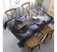 JDbncxe Mantel rectangular con estampado de pueblo navideño, mantel para comedor, cocina, protector decorativo duradero
