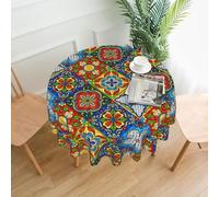 JDbncxe Mantel redondo con estampado de azulejos de cerámica mexicana, mantel de centro para decoración de cocina, comedor, picnic, cafetería, mesas de reuniones