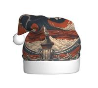 JDbncxe Sombrero de Navidad con estampado de edificios offshore para adultos, sombrero de Papá Noel unisex, recuerdos de Navidad y Año Nuevo, sombreros festivos