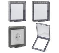 JDCMEI 4 Piezas Fundas para Interruptores de Enchufe, Tipo 86 Impermeable Caja Enchufes Pared Transparente, Tapa Autoadhesiva Protección de Enchufes para Baño, Cocina, Dormitorio y Exterior