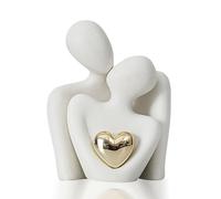 JDCMEI Pareja de Enamorados Estatua, Estatuilla Romántica de Pareja, Figura de Amor Cerámica Blanca, Mini Estatua de Pareja con Corazón Dorado, Regalos Romántico para San Valentín, Aniversario, Boda