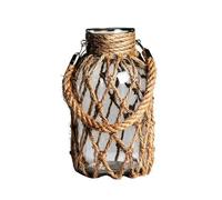 JDEFARF Jarrón de Cristal Colgante con Cuerda, Florero Decorativo Rústico, Florero de Cristal Hecho a Mano con Cubierta de Ratán, Florero Tejido con Cuerda con Asa, Tarro de Cristal(20 centímetros)