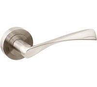 Jdel Juego de manivela para puertas de interior, juego de maneta o manilla para puerta de paso con roseta 50 mm, Níquel satinado. Modelo Ola