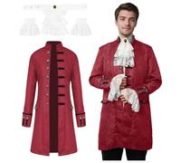JDFAIJEAL Chaqueta medieval retro steampunk frack para hombre, frac gótico victoriano, carnaval, Halloween, juego de rol (rojo, XXXL)