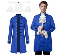 JDFAIJEAL Chaqueta medieval retro steampunk para hombre, frac gótico victoriano, carnaval, Halloween, juego de rol (azul, XL)