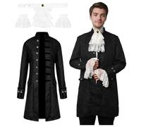 JDFAIJEAL Chaqueta medieval retro steampunk para hombre, frack gótico victoriano, carnaval, Halloween, juego de rol (negro, XXL)