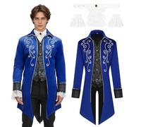 JDFAIJEAL - Fracasa medieval de Steampunk para hombre, frac victoriano gótico vintage, disfraces de cosplay de Halloween de pirata y vampiro (Azul, XL)